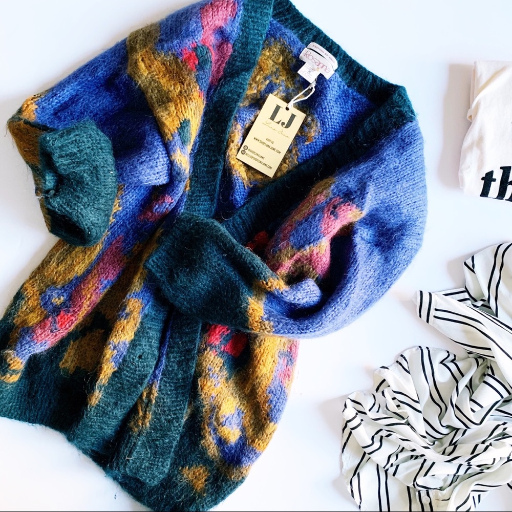 Vintage mohair oversized floral abstract cardigan